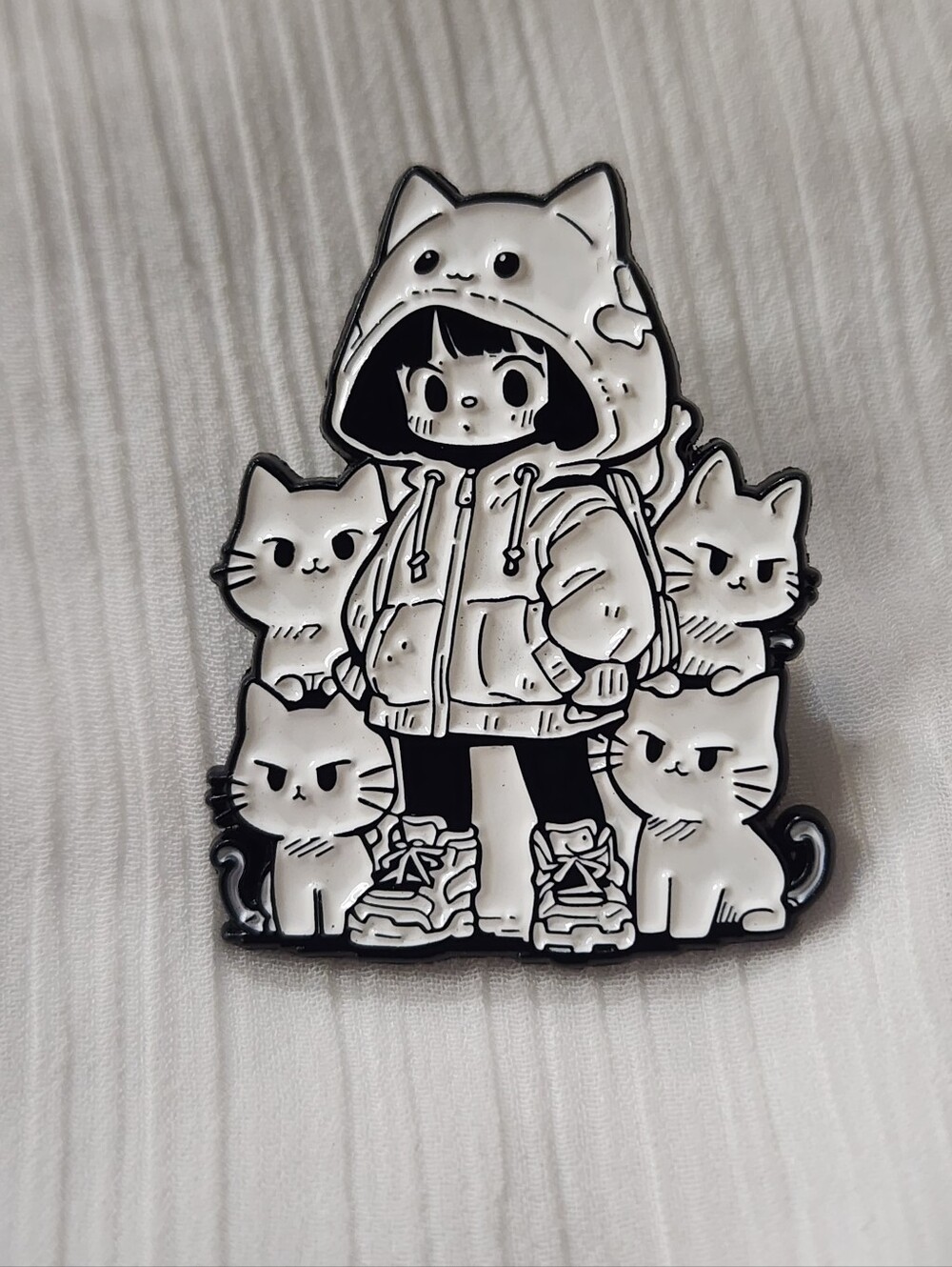 🐈🖤 Anime Cat Hoodie Girl Enamel Pin